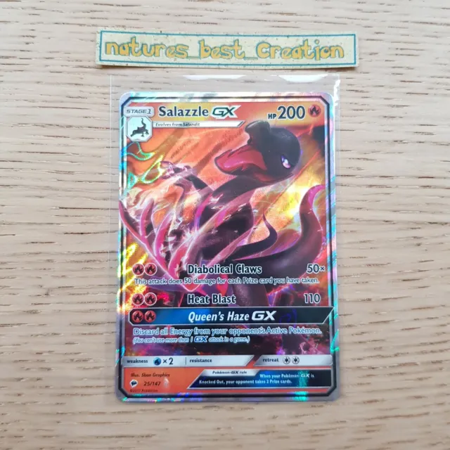 NEUWERTIG Salazzle GX 25/147 Holo/Glänzende Pokémonkarte, SM brennende Schatten