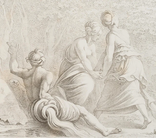 F. PILOTY (*1828) nach CARAVAGGIO (*1493), Flussgott und Nymphen, um 1815, 3