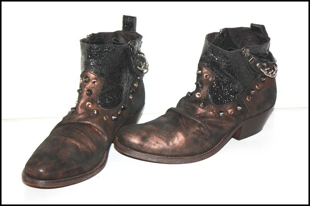 PHILIPPE MORVAN Bottines Boots Cuir Clouté Bronze T 39 TBE