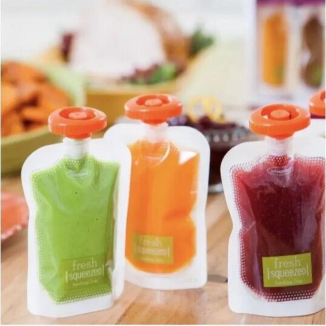 50pcs Resealable Fresh Squeezed Pouches Baby Weaning Food Puree Reusable