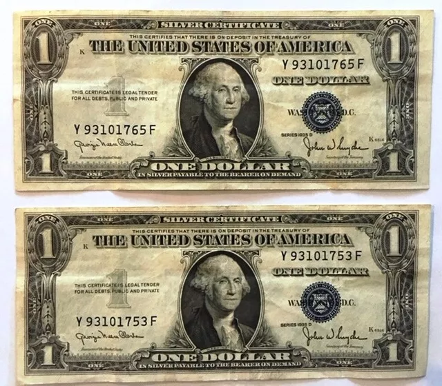 TWO SILVER CERTIFICATES -  SERIES 1935D - Nice and Crisp - circulated