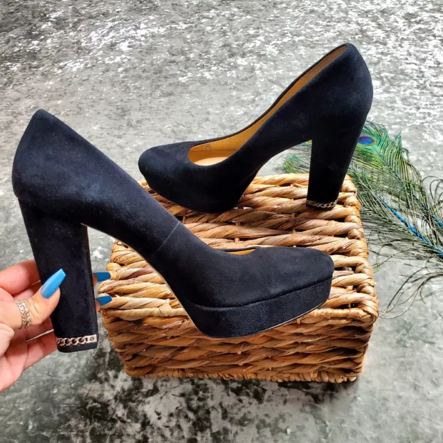 Michael Michael Kors Black Suede  Sabrina Chain Heel Platform Pumps Size 9.5