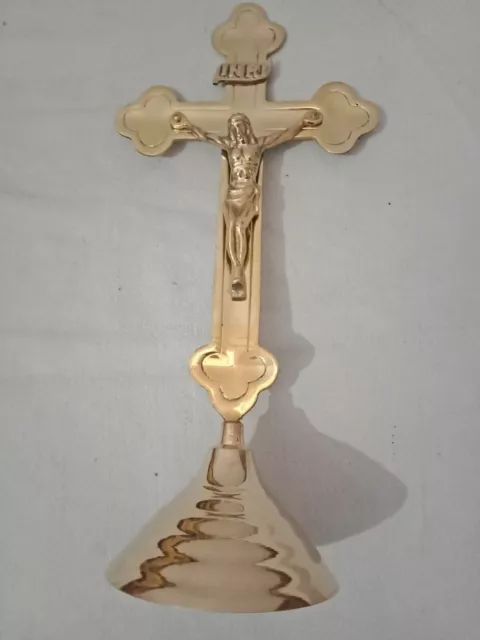 Brass Altar Cross Jesus Christ Crucifix - 19th.century Church Cross 2