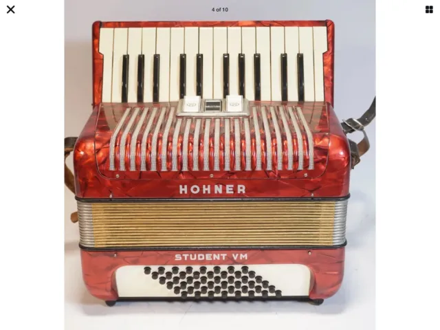 Hohner Student VM 48 Bass Red Piano Accordion with Hard Case