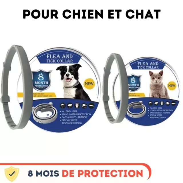 Pack 2 Colliers Anti-Tiques Anti-Puces et Antiparasitaire pour Chiens et Chats