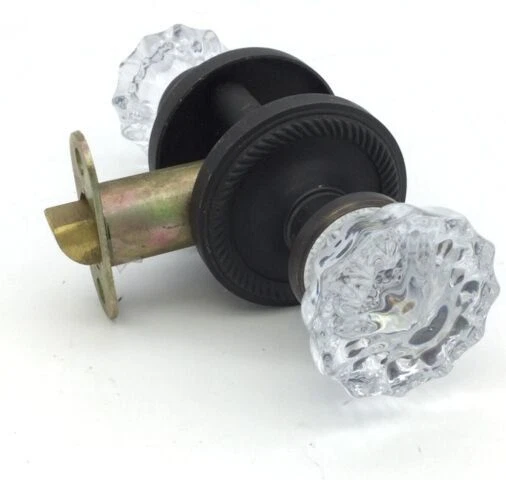 Nostalgic Rope Rosette with Crystal Glass Door Knob in Timeless Bronze