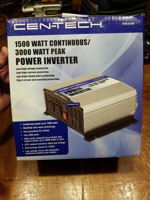 New - Cen-Tech 1500 Watt Continuous/3000 Watt Peak Power Inverter 61628