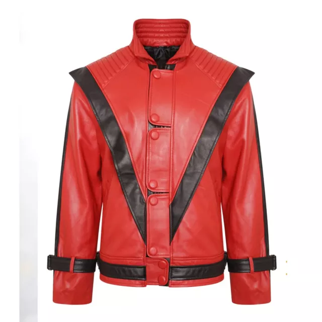 Michael Jackson Red Military Real Leather Jacket