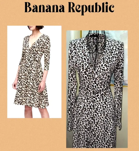 Banana Republic Leopard Print Knit Wrap Dress~Brown,Beige,Black~Small