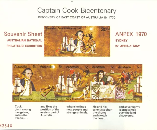 Stamps Australia Captain Cook mini sheet ANPEX exhibition overprint, MUH