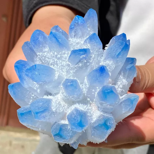 1.34LB  New sky blue Phantom Quartz Crystal Cluster Mineral Specimen Healing