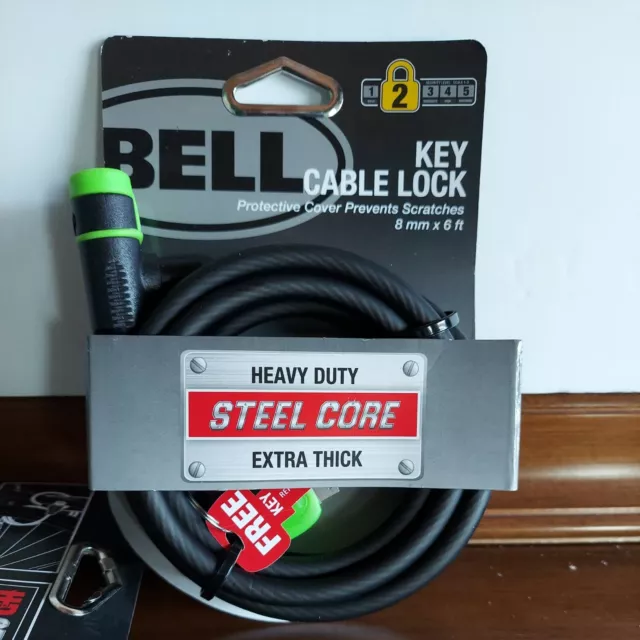 Bell Key Cable Bike Lock 8 mm 6 ft Extra Thick Level 2 Security Steel Core Black