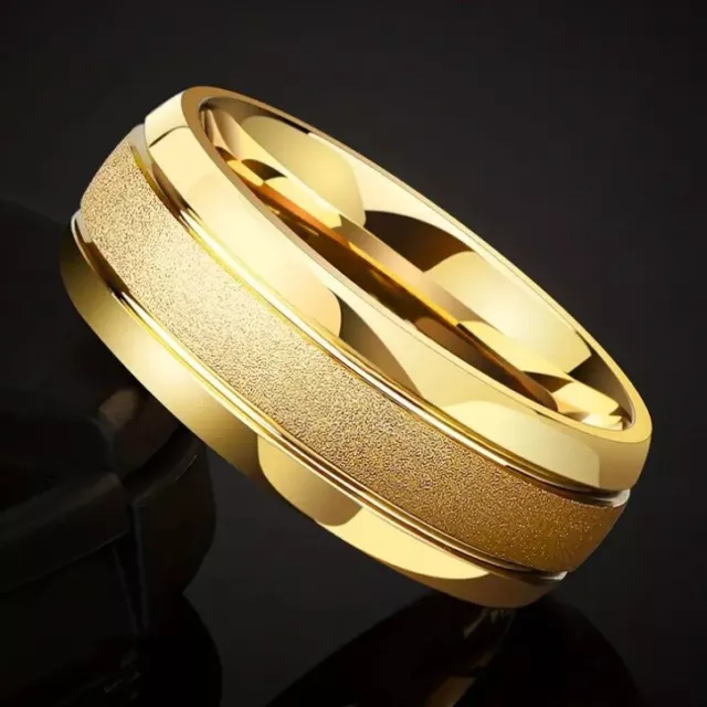 Mens Rings Gold Wedding Anniversary Titanium Stainless Steel Mens Womens Rings