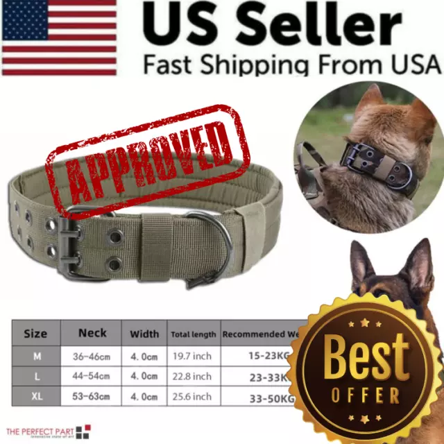 2" Wide Best Tactical Large Dog Collar K9 Military With Metal Buckle