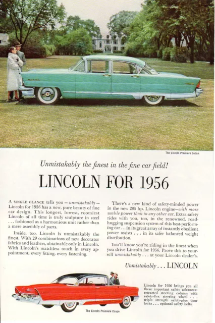 1956 Vintage print ad Car Lincoln blue Premiere Sedan red Black Coupe classic