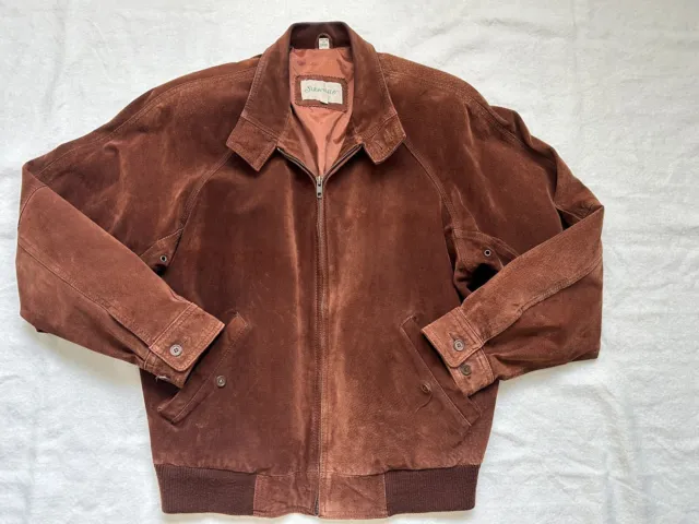 St Johns Bay Brown Suede Long Sleeve Full-Zip Lined Jacket Adult Size M