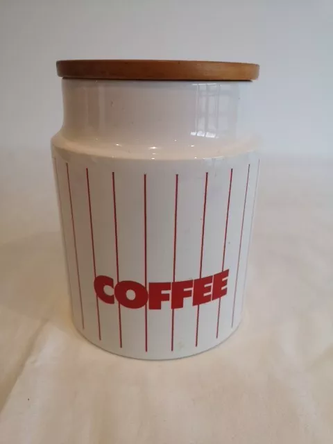 Vintage Retro 1980s Hornsea Pottery Tall Coffee Canister Jar Red Stripe (#W)