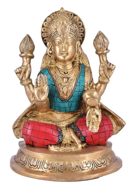 White Whale Brass Lakshmi Idol Hindu Laxmi Goddess Statue Home Office Showpiece