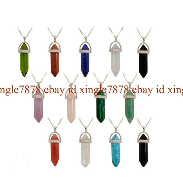 Crystal Gemstone Necklace Pendant Natural Chakra Stone Energy Healing with Chain 5