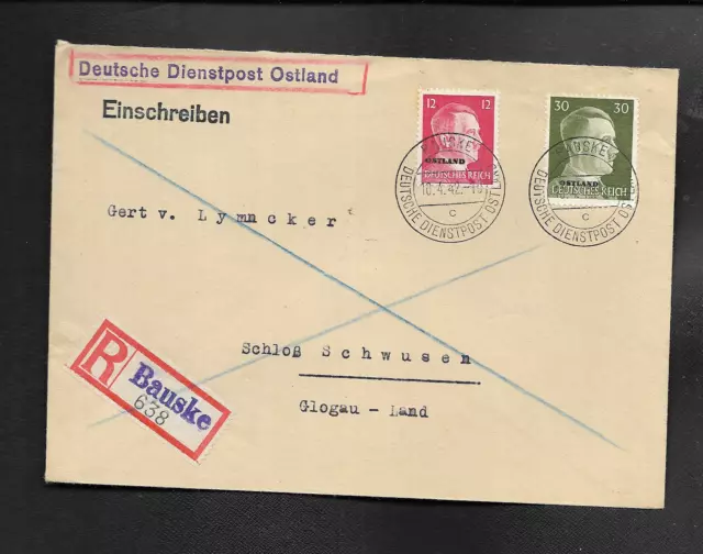 DR R-Brief Bauske Deutsche Dienstpost Ostland nach Glogau
