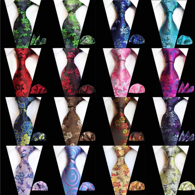 Men’s Business Tie Handkerchief Hanky Floral Neckties Pocket Square Matching Set