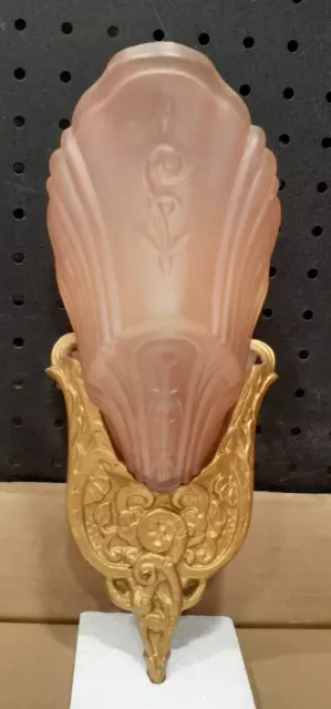 1920s Art Deco - Slip Shade Wall Sconce with Pink Frosted Glass