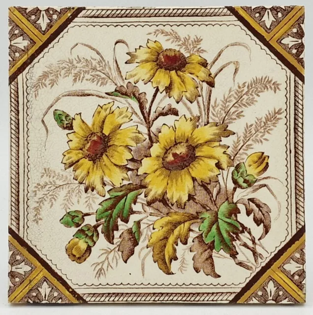 Antique Fireplace Tile Floral Transfer Printed Tile C1890