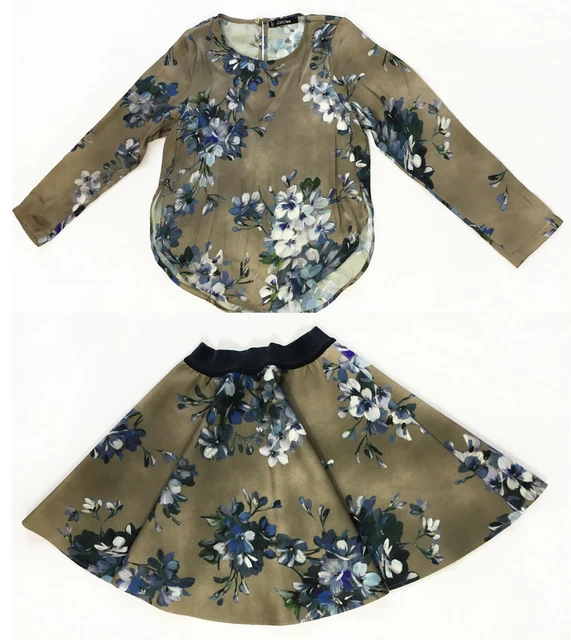 Set top e gonna floreale marrone e blu Jakioo Monnalisa - 8 anni - (#93)