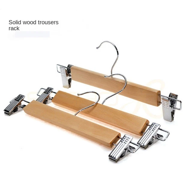 WOOD PANT TROUSER Hanger No Trace Pants Clips Solid Wooden Hanger EUR 9
