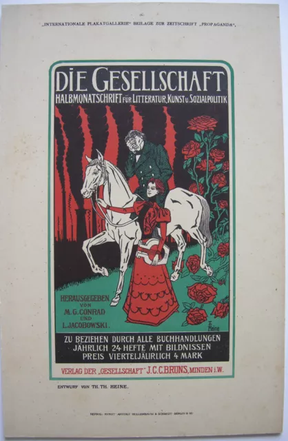 Th Th Heine Die Gesellschaft Beilage Zeitschrift Propaganda 1910 Plakat Lithogr