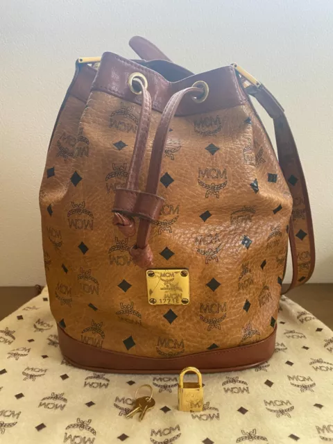 MCM Shoulder Bag Visetos Leather Drawstring  Brown with Key Storage Bag from jp