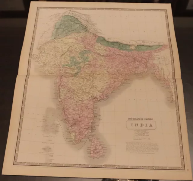 1845 India map by A.K. Johnston ~ 25.8" x 21.2" Antique Pastel color - Huge 3