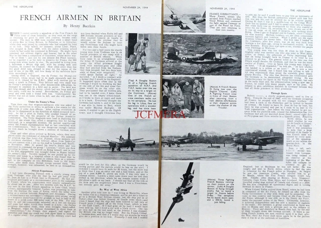  FRENCH AIRMEN IN Britain Original Clipped WW2 Aeroplane Photo Article 