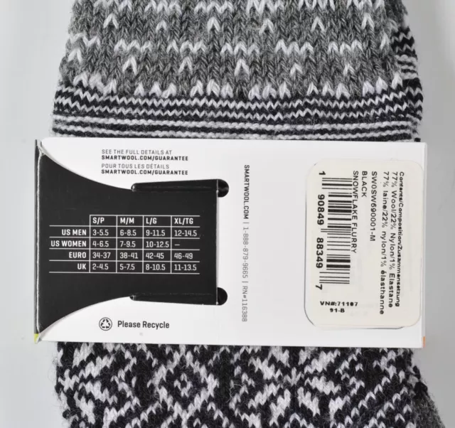 Smartwool Women's Socks Size M Black Snowflake Flurry New One Pair 3