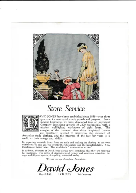 Fine Early  Retail Advert....... " David Jones "    Store Service....circa  1920