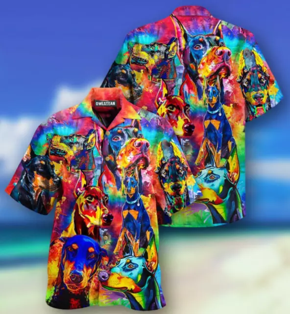 Dogs Colorful Doberman Pinscher Edition - Hawaiian 3D HAWAII Shirt US Size Best