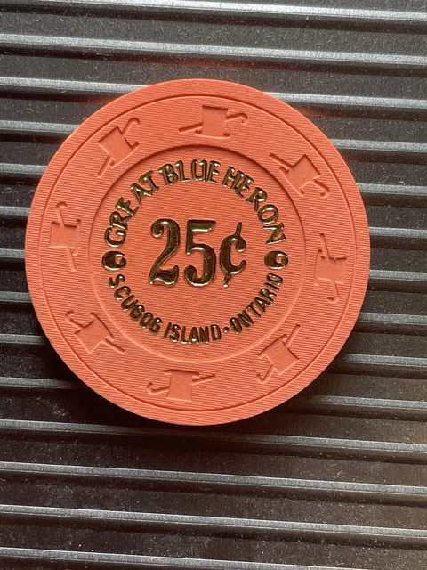 🌋❄️ Great Blue Heron Casino 25¢ TH&C Gaming Poker Chip - Ontario CAD 🍑🏝️
