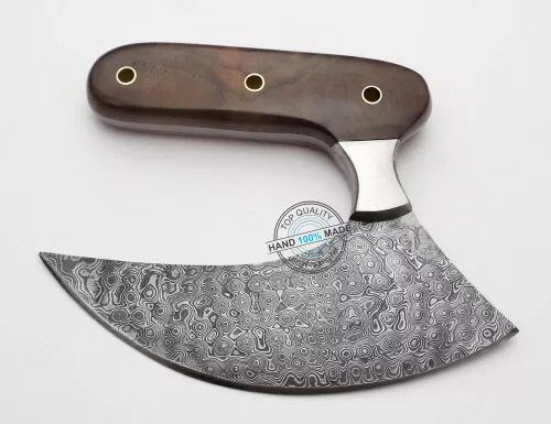 Ulu Messer in Handarbeit geschmiedet aus echtem mehrschichtigem Damaskus- Stahl.