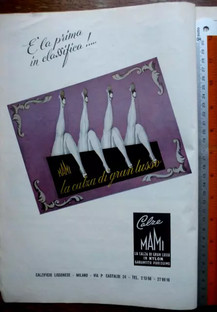 Pubblicità CALZE MAMI - Calzificio Lissonese - La calza di gran lusso - 6/1951