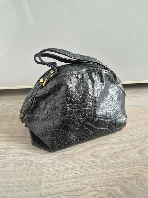 Petit Sac à Main Bandoulière Vintage En Cuir Noir - Occasion Très Bon état