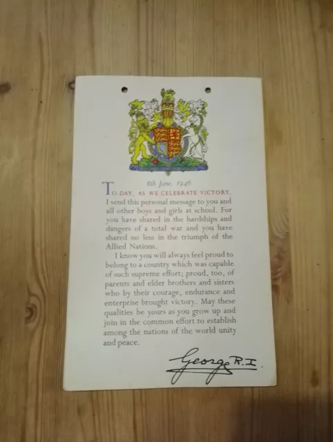 King George VI letter to children end of war, 8th june 1946