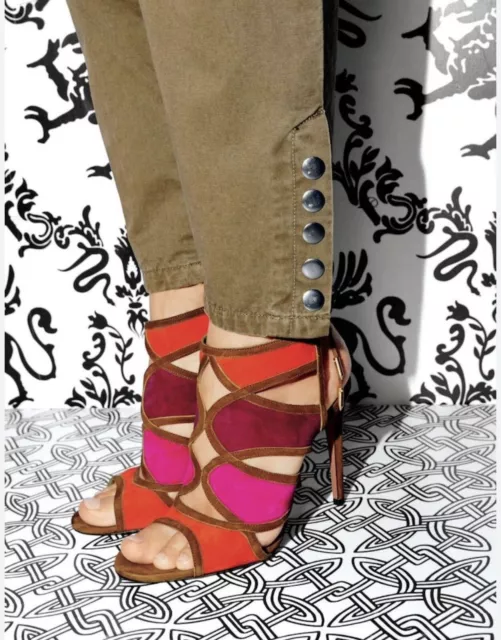 AQUAZZURA VIKA Multicolor Suede Cutout Sandals Size 38/US 7.5
