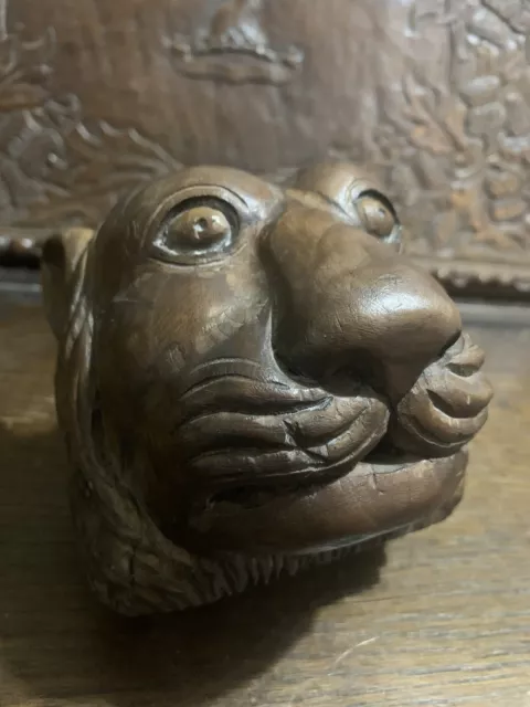 Antique Naive Carved Wooden Lion Mask - Carved Furniture - Mythical Grotesque