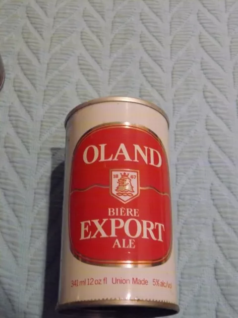 Cream/Rd OLAND BIERE EXPORT ALE BEER CAN Pull Tab BOTTOM OPEN 12 oz empty STEEL