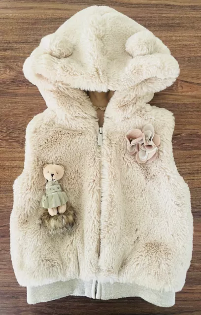 LAPIN HOUSE Girl's Beige 3D Teddy Bear Fur Gillet Sleeveless Jacket Age 3 £130