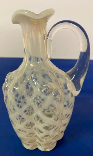 Dispensador de vinagre soplado a mano de vidrio frito vintage - 5" de alto - diseño escarcha, mango