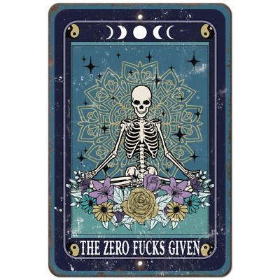 Gothic Witchcraft Aluminum Metal Sign - Zen Meditation Skeleton Tarot Card