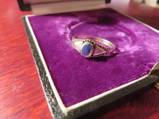 Schöner Silber Ring Blau Goa Hippie Psy Klein Vintage Retro Email Zart Filigran