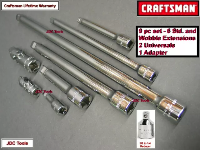 New Craftsman 9 Pc 1/4" & 3/8" Extension Bar / Universal Joint Set Tool Socket 8