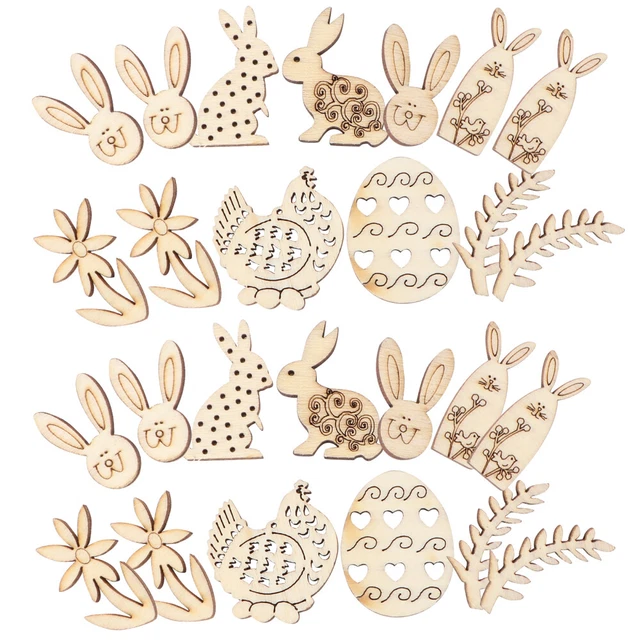 100pcs unvollendete Ornamente Holzhasen Eierverzierungen Handwerk Ausschnitt